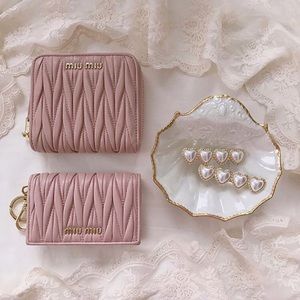 Miu Miu matelasse pink wallet keychain